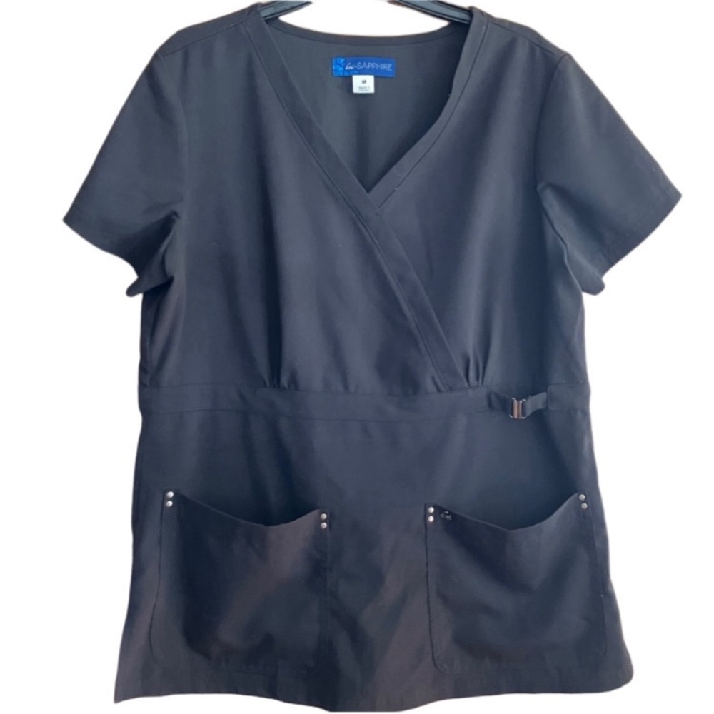 Koi Sapphire Medium Black Scrubs Top Surplice Double Front Pockets